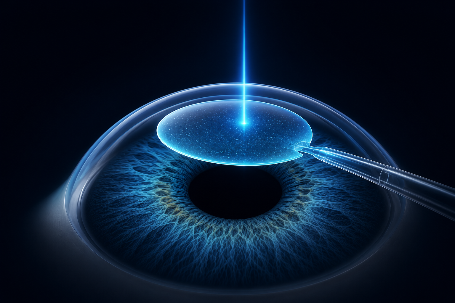 Schematische Darstellung einer SMILE-Laserbehandlung am Auge